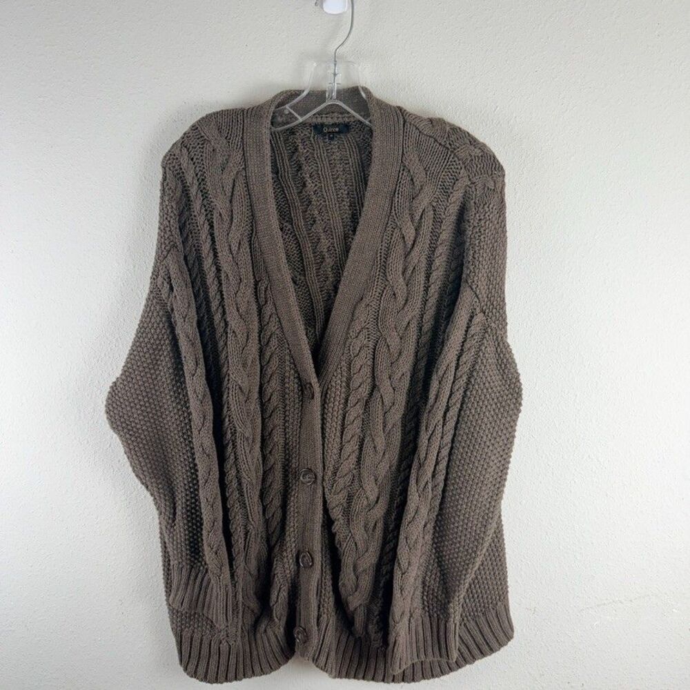 Quince Small Oversized Women Sweater Cable Knit Button Grandma Preppy Academia